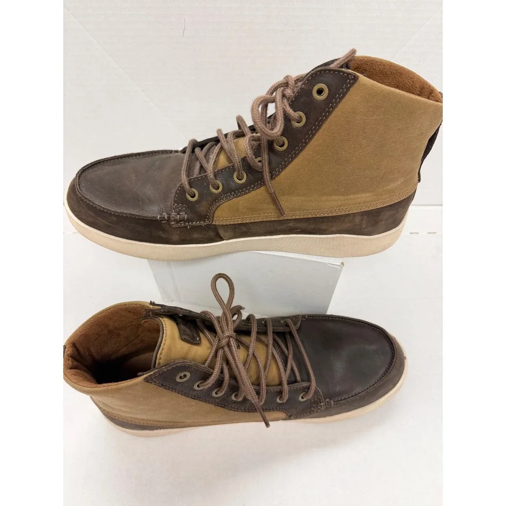 OluKai Molina Mens Brown Leather Textile High Top Boots 10501-3427 Size 11.5
